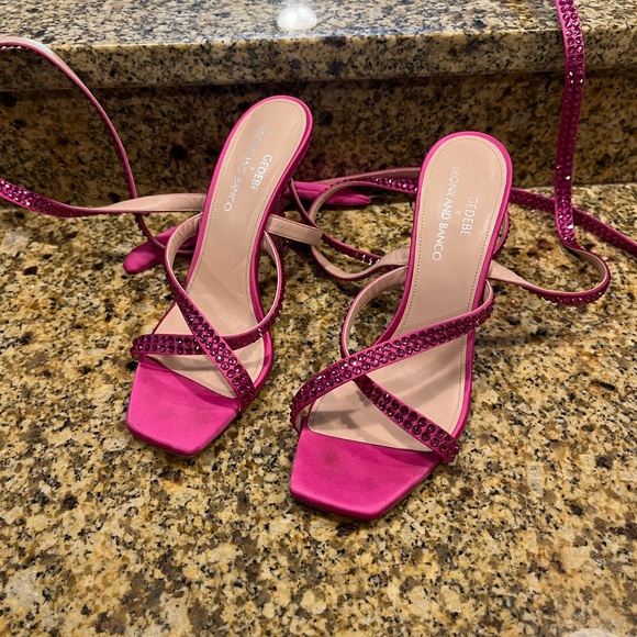 Gedebe x Bronx & Banco Hot Pink Rhinestone Wrap Lace Up Sandals 39 US 8 Formal - Picture 3 of 10